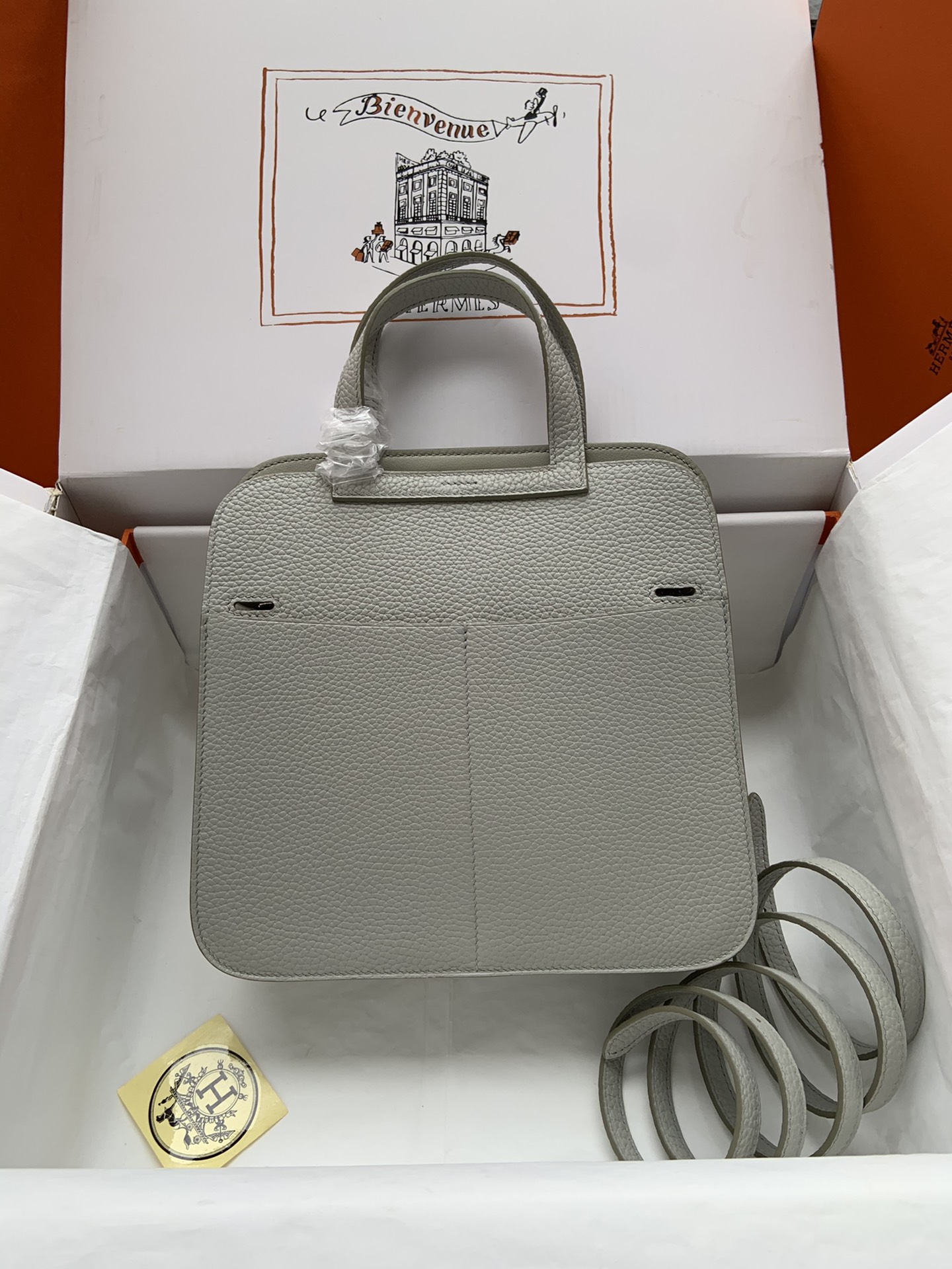 Hermes Halzan 25 Handbag Shoulder Bag In Gris Asphalte Clemence Leather